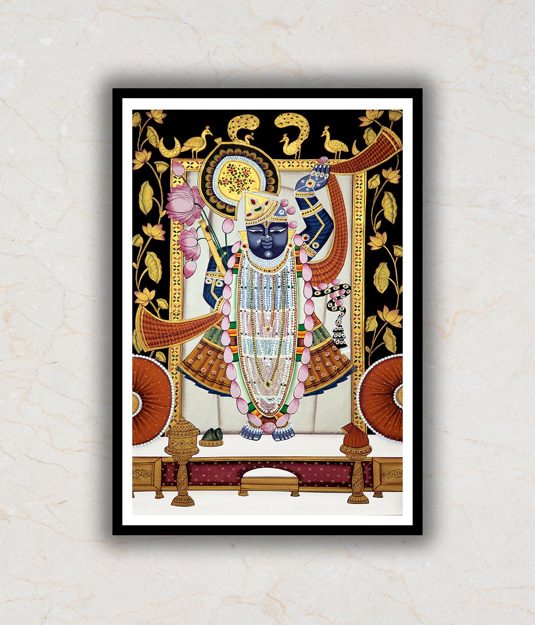 "Shrinath Ji (Shri Krishna) Durbar Darshan Pichwai Art Painting For Home Wall Art Decor 1"