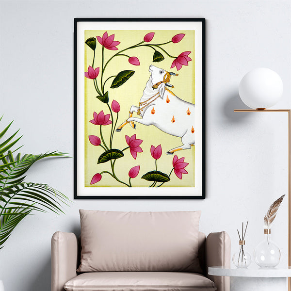 "Cow and Lotus Pichwai Painting-6"