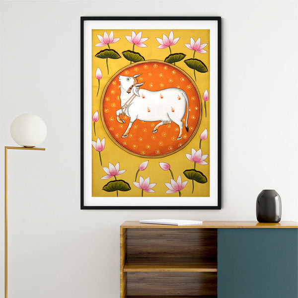 "Cow and Lotus Pichwai Painting-4"