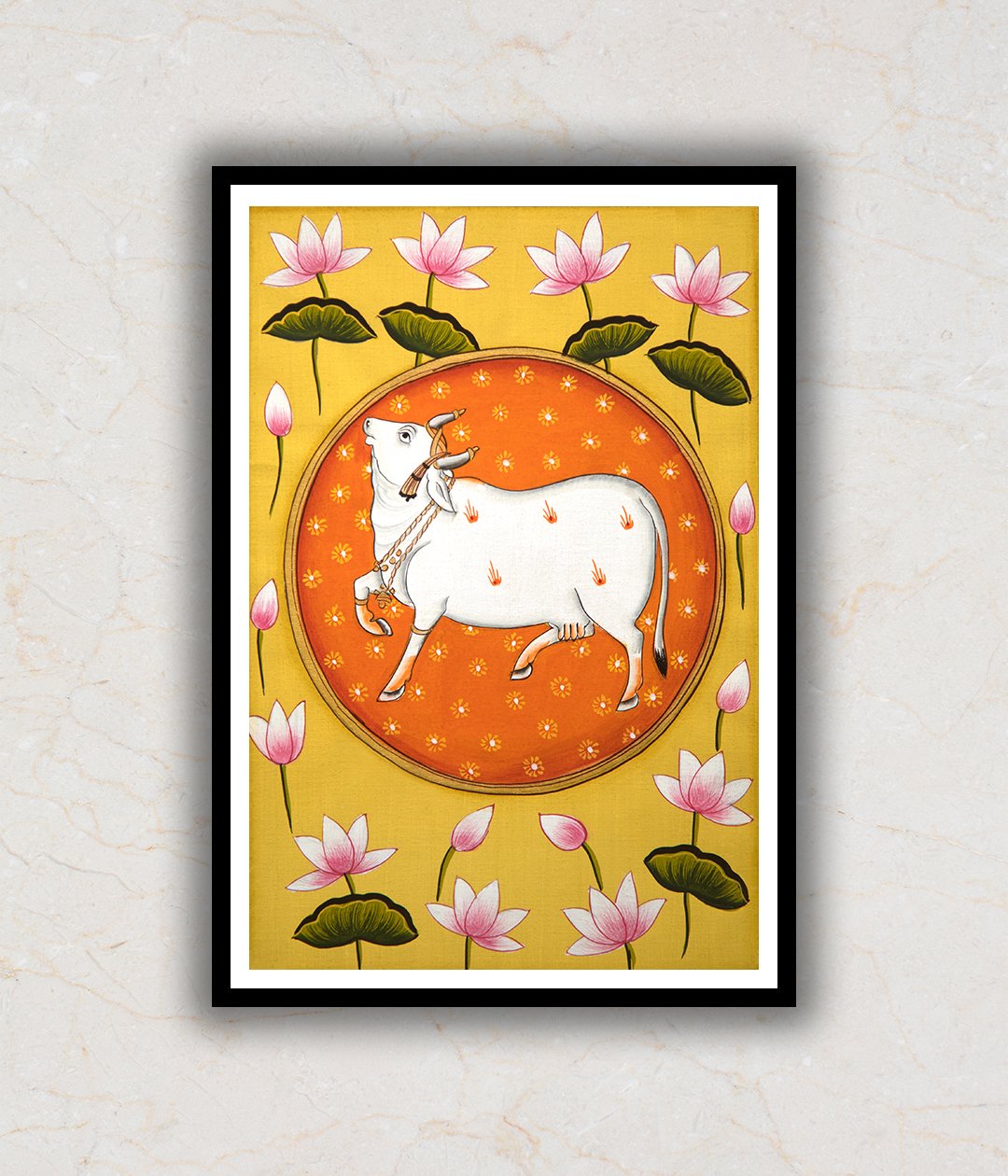 "Cow and Lotus Pichwai Art Painting For Home Wall Art Decor 3"