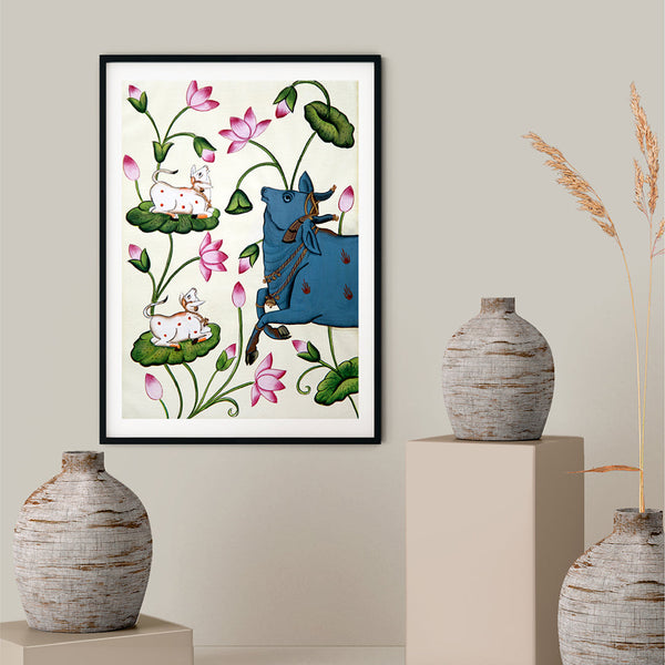 "Cow and Lotus Pichwai Painting-3"