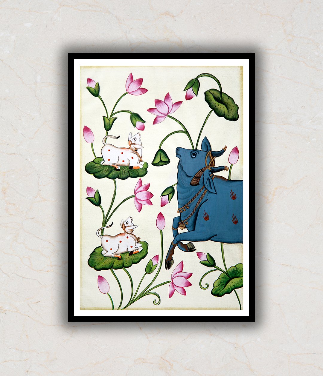 "Cow and Lotus Pichwai Art Painting For Home Wall Art Decor 2"