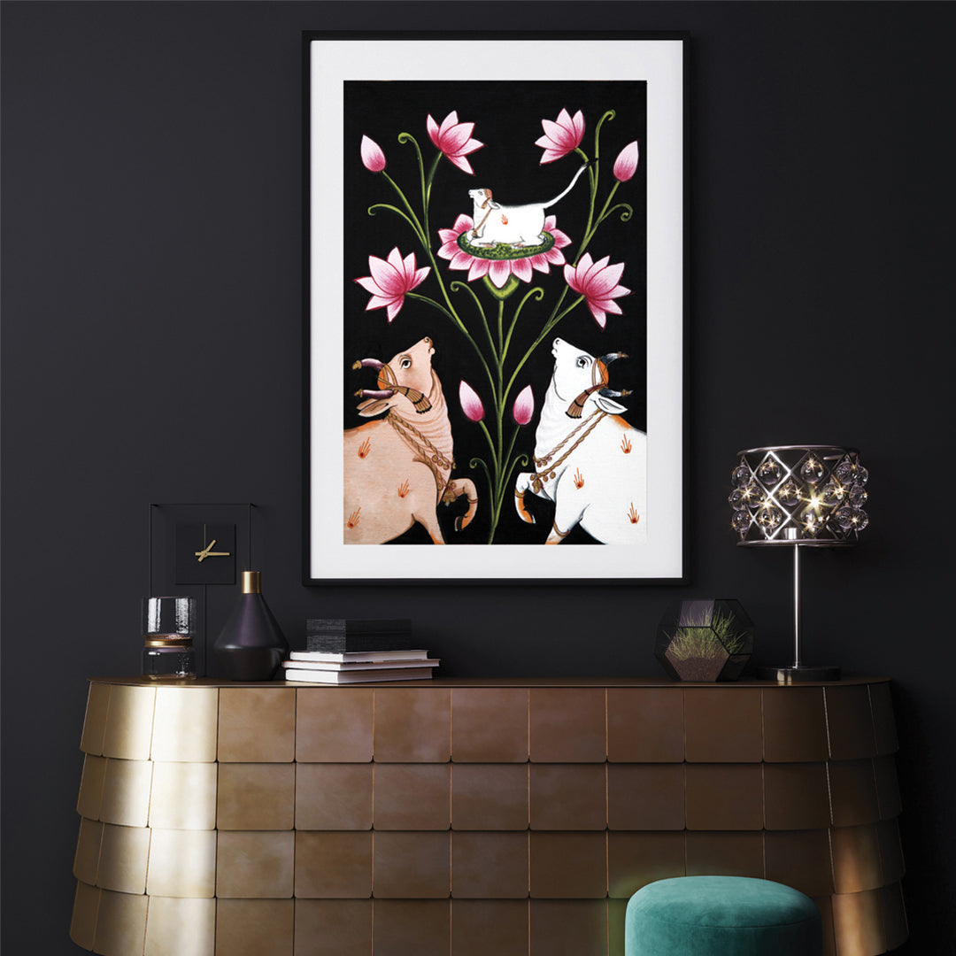 "Cow and Lotus Pichwai Painting-1"