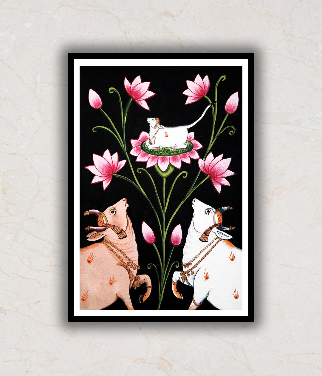 "Cow and Lotus Pichwai Art Painting For Home Wall Art Decor 1"