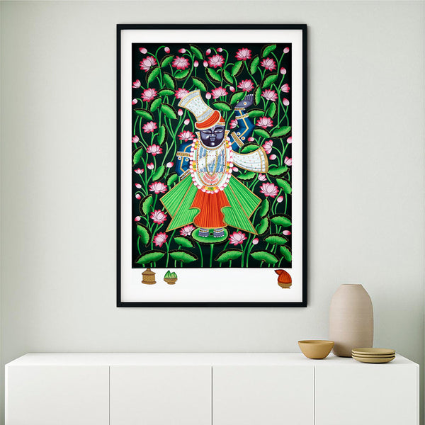 "Shrinath Ji (Shri Krishna) in Lotus Pond Pichwai Painting- 17"