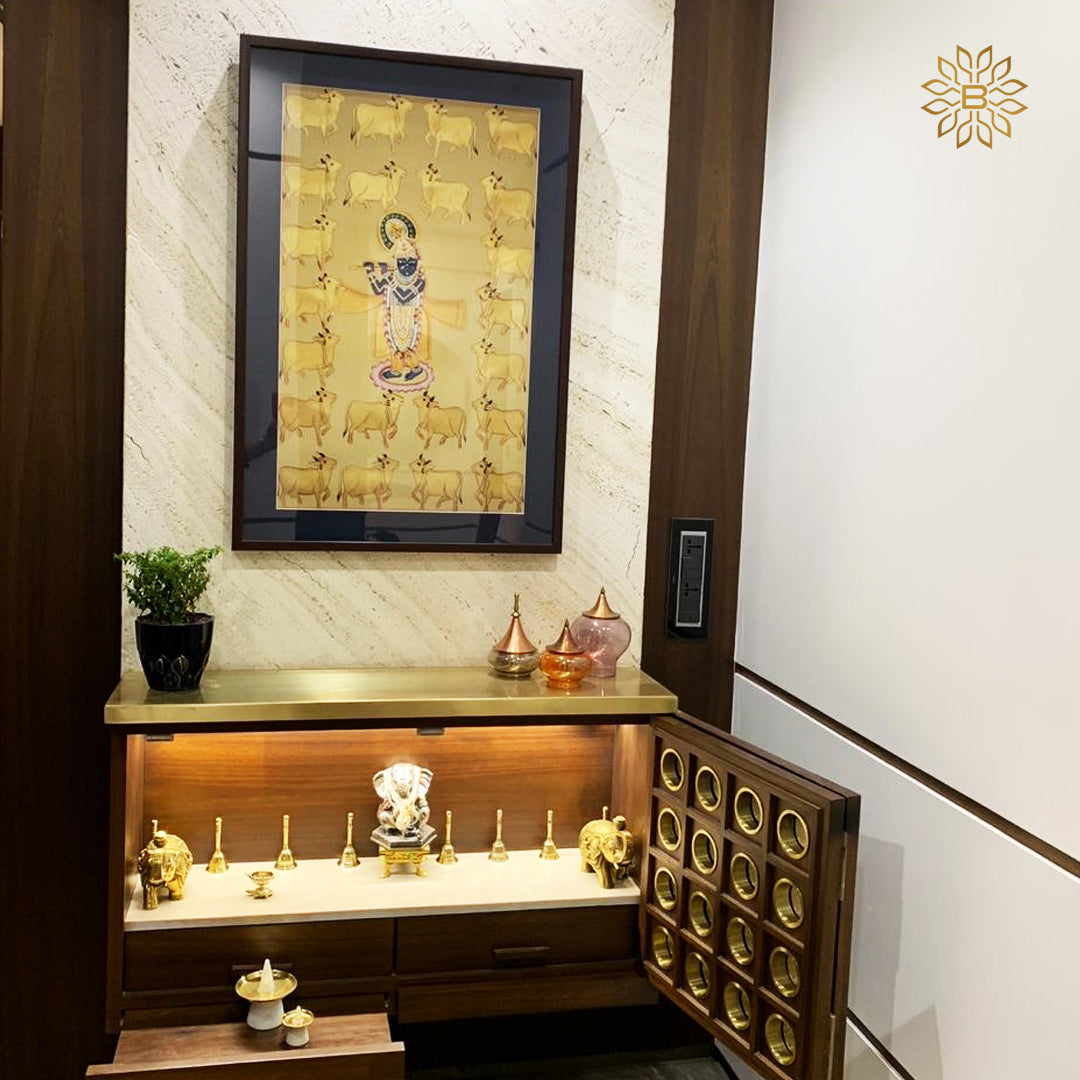 "Shrinath Ji (Shri Krishna) with Cows Gold Pichwai Painting 4"