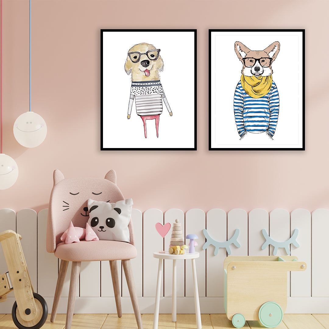 "Set Of 2 Archie & Ronald illustration Art painting For Home wall Decor"
