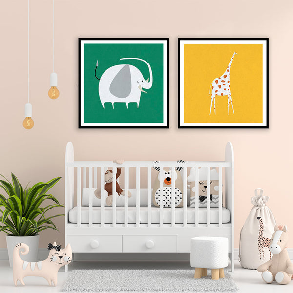 "Set of 2 Friends of the Jungle illustration Art painting For Home wall Decor"