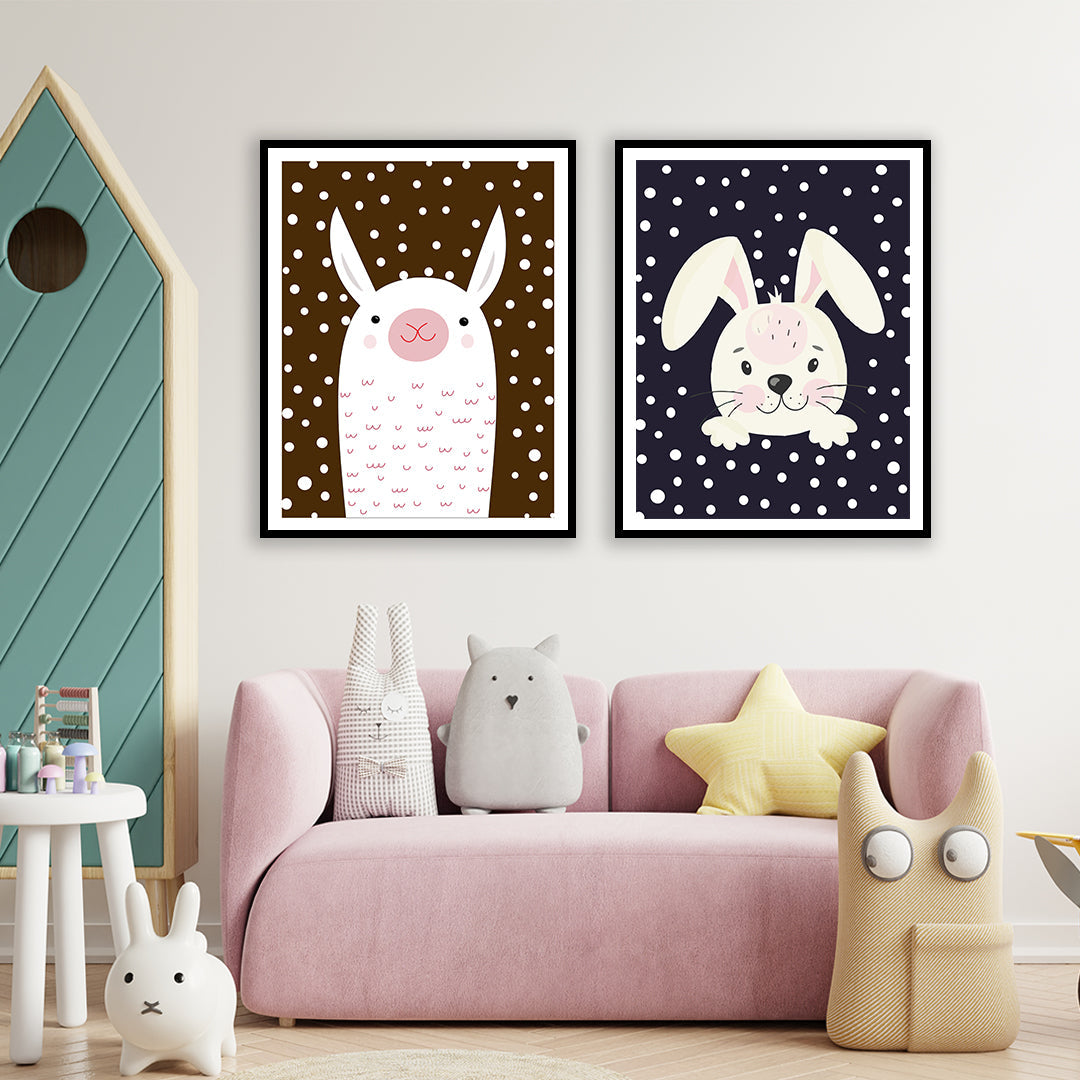 "Set of 2 Pebbles & Snowy illustration Art painting For Home wall Decor"