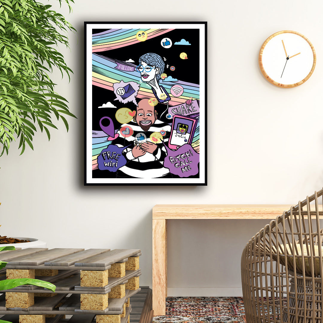 "Social Mania illustration Art painting For Home wall Decor"