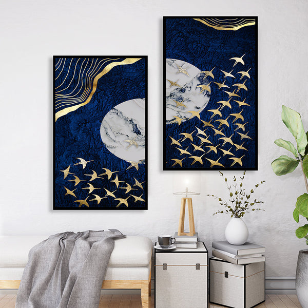 "Set Of 2 The Flight of Gold Abstract Art Painting For Home Wall Decor"