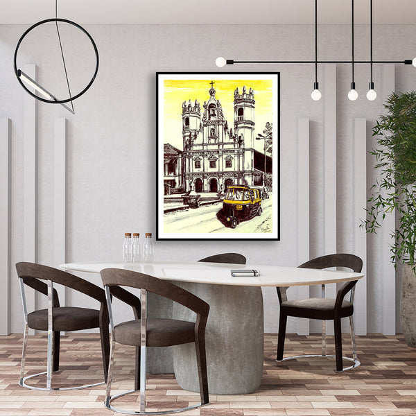 "Goa Church Paitning Artwork For Home Wall Decor"