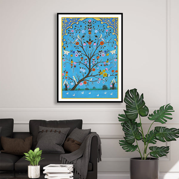 "Oasis of Blue Kalamkari Artwork Painting For Home Wall Decor"