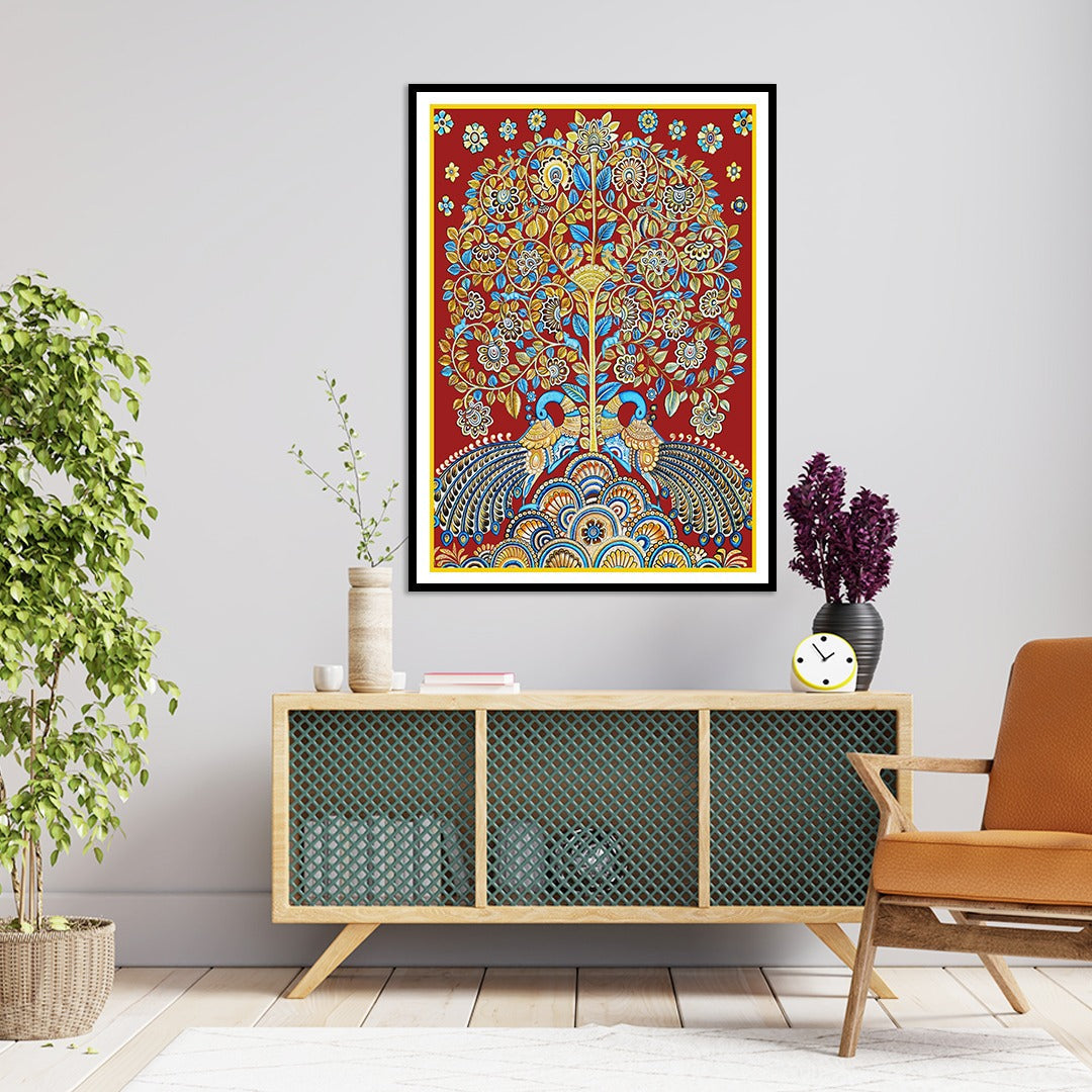 "Dusk of Royalty Kalamkari Artwork Painting For Home Wall Decor"