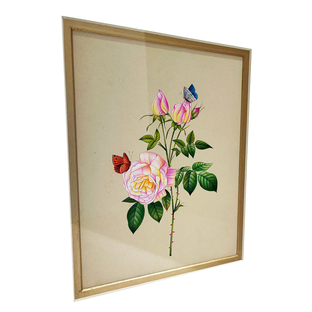 "Rosa Indica Metal Framed Floral Artwork Painting"