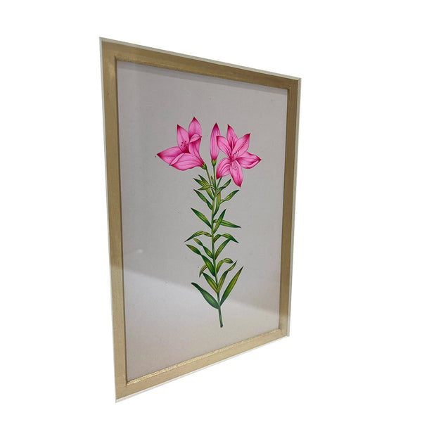 "Pink Lily Metal Framed Floral Artwork Painting"