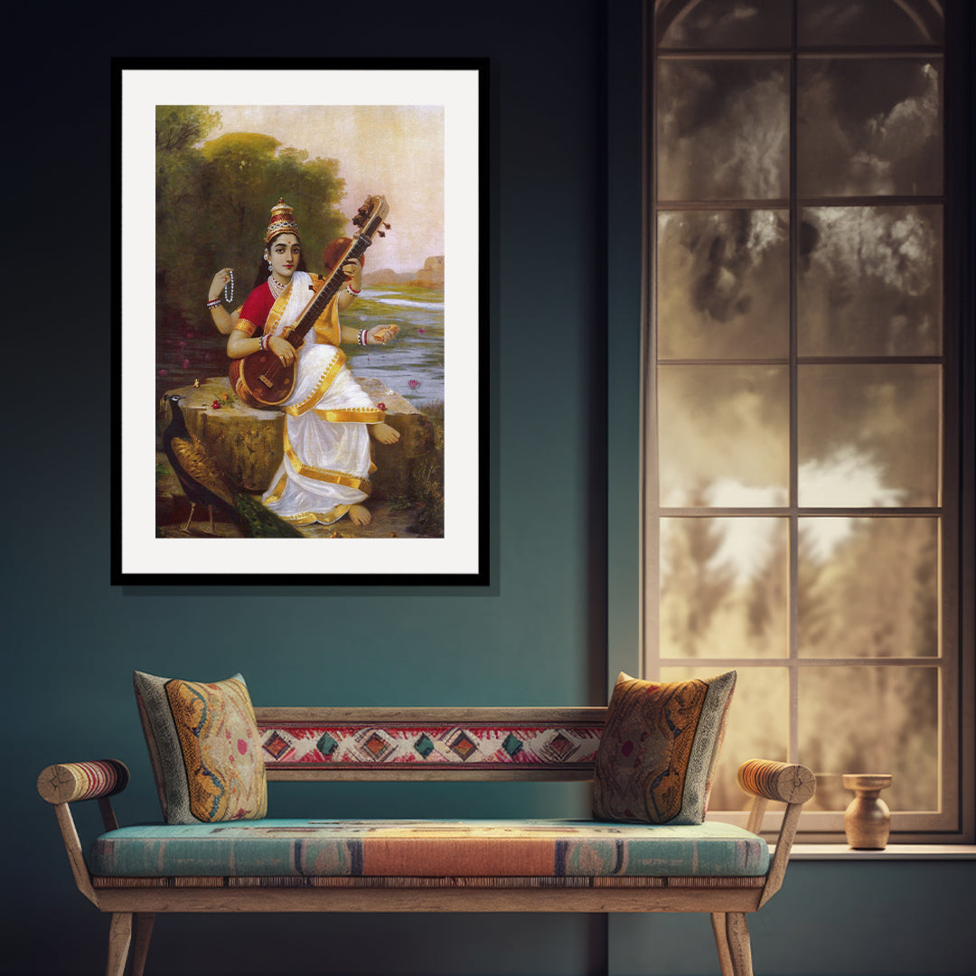 Raja Ravi Varma Artwork Painting - Saraswati – TheBimba.com