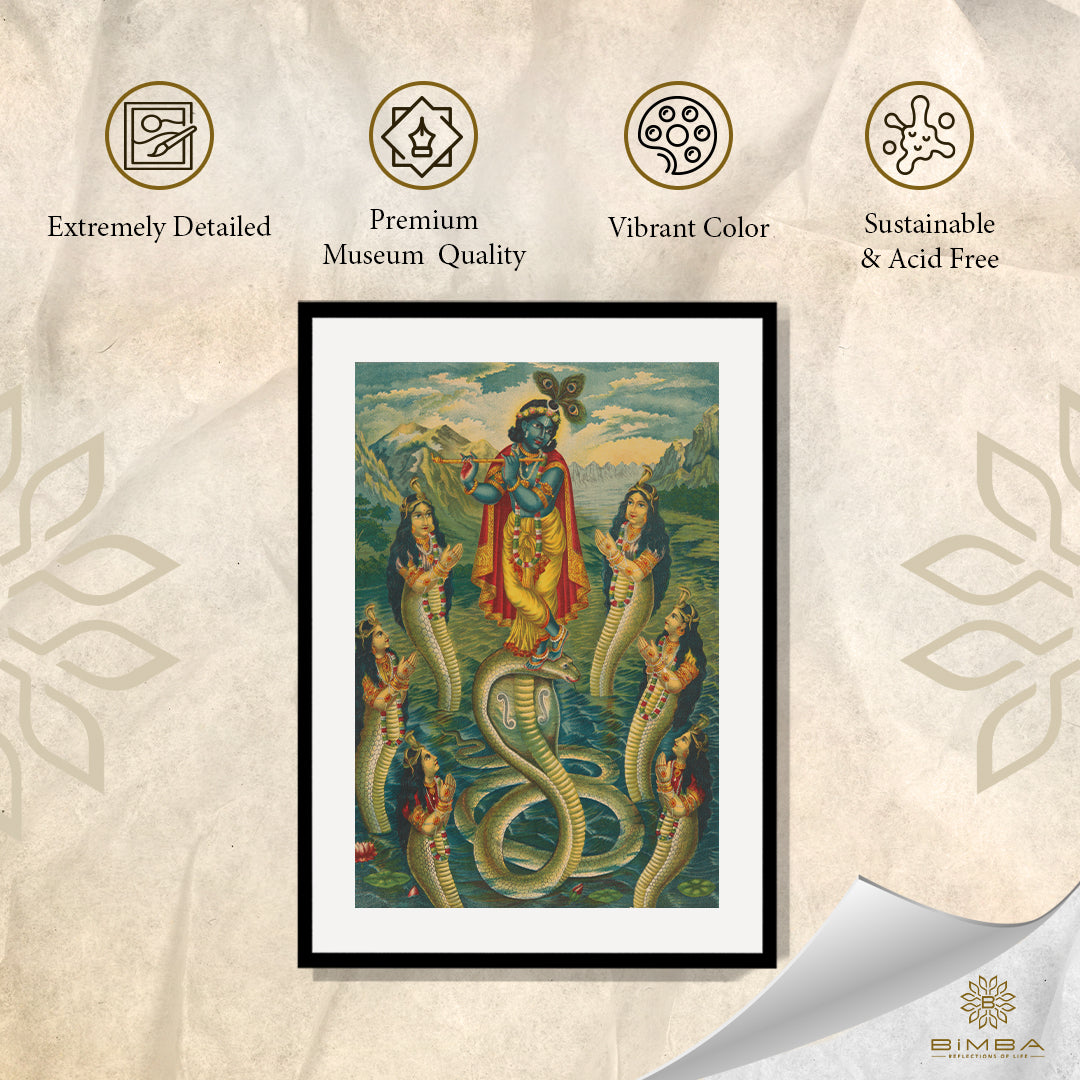 "Raja Ravi Varma Artwork Painting - Krishna subduing Kaliya"