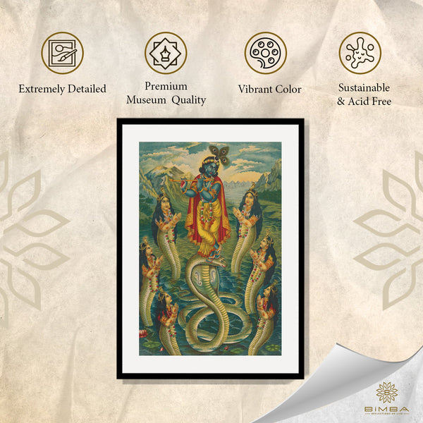 "Raja Ravi Varma Artwork Painting - Krishna subduing Kaliya"
