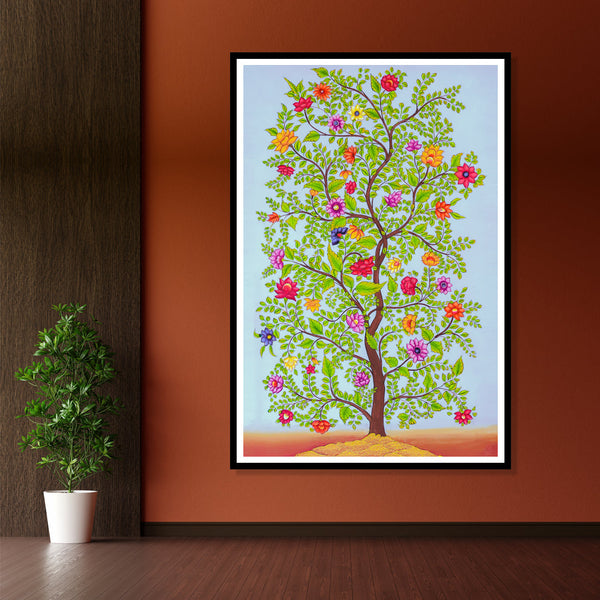 "Tree of Hope Kalamkari Artwork Painting For Home Wall Decor"