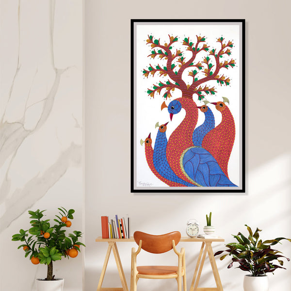 "Feathers of Love Gond Artwork Painting For Home Wall Decor"