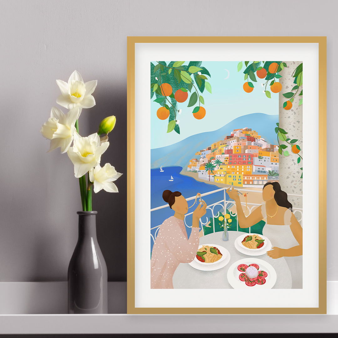 "Girls in Positano Petra Lidze Painting Artwork For Home Wall Decor"