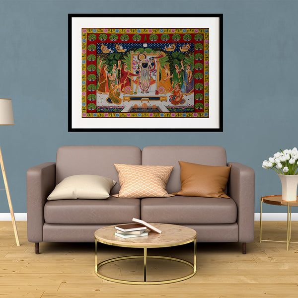 "Sharad Purnima Morkuti Theme Pichwai Artwork Painting For Home Wall Decor"