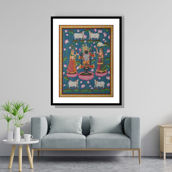 "Kamal Talai Gopi Bhaav Pichwai Artwork Painting For Home Wall Decor"
