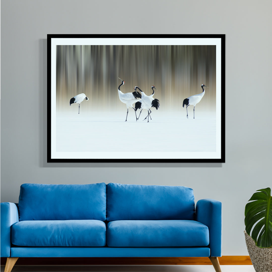 Red-Crested White Cranes Artwork Painting For Living Space Wall Decor
