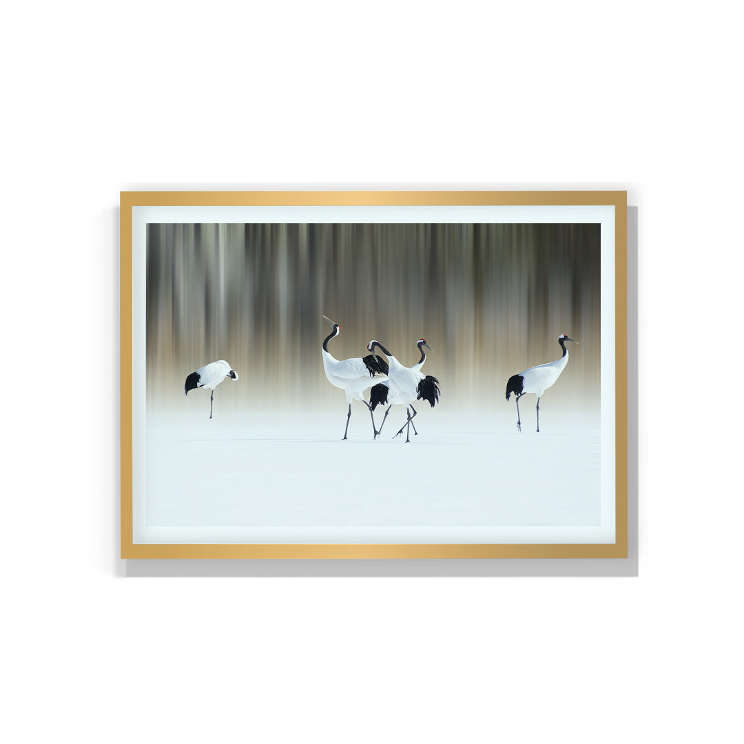 Red-Crested White Cranes Artwork Painting For Living Space Wall Decor