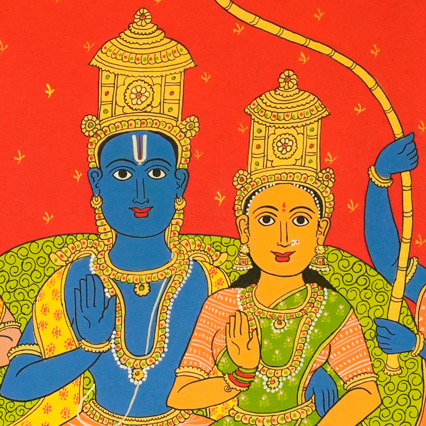 Shri Rama Pattabhishekam Handmade Cheriyal Painting For Home Wall Decor