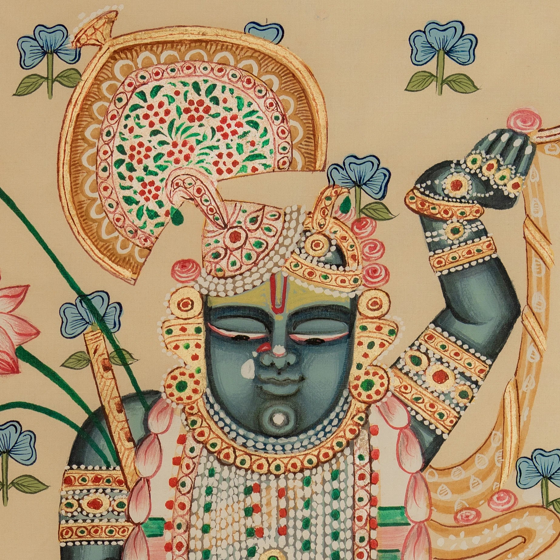 Real Silver Leaf Shrinathji Rajbhog Swaroop Pichwai Handmade Painting