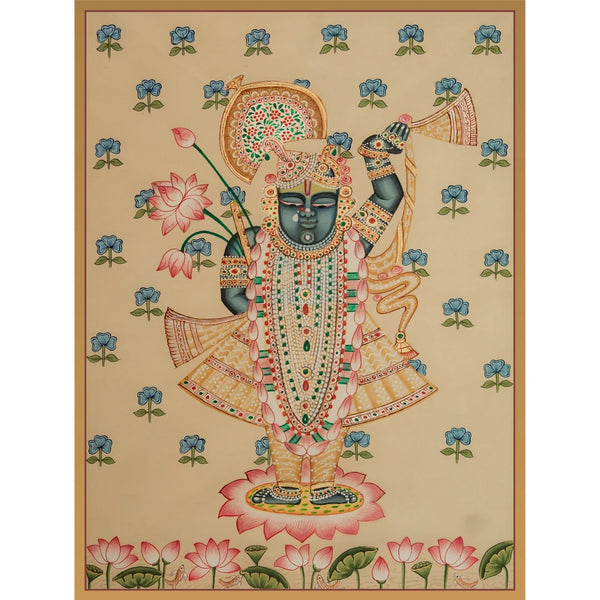 Real Silver Leaf Shrinathji Rajbhog Swaroop Pichwai Handmade Painting