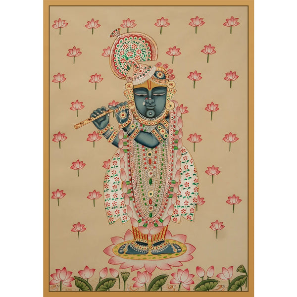 Real Silver Leaf Shrinath ji Gokul Chandrama ji Swaroop Pichwai Handmade Painting