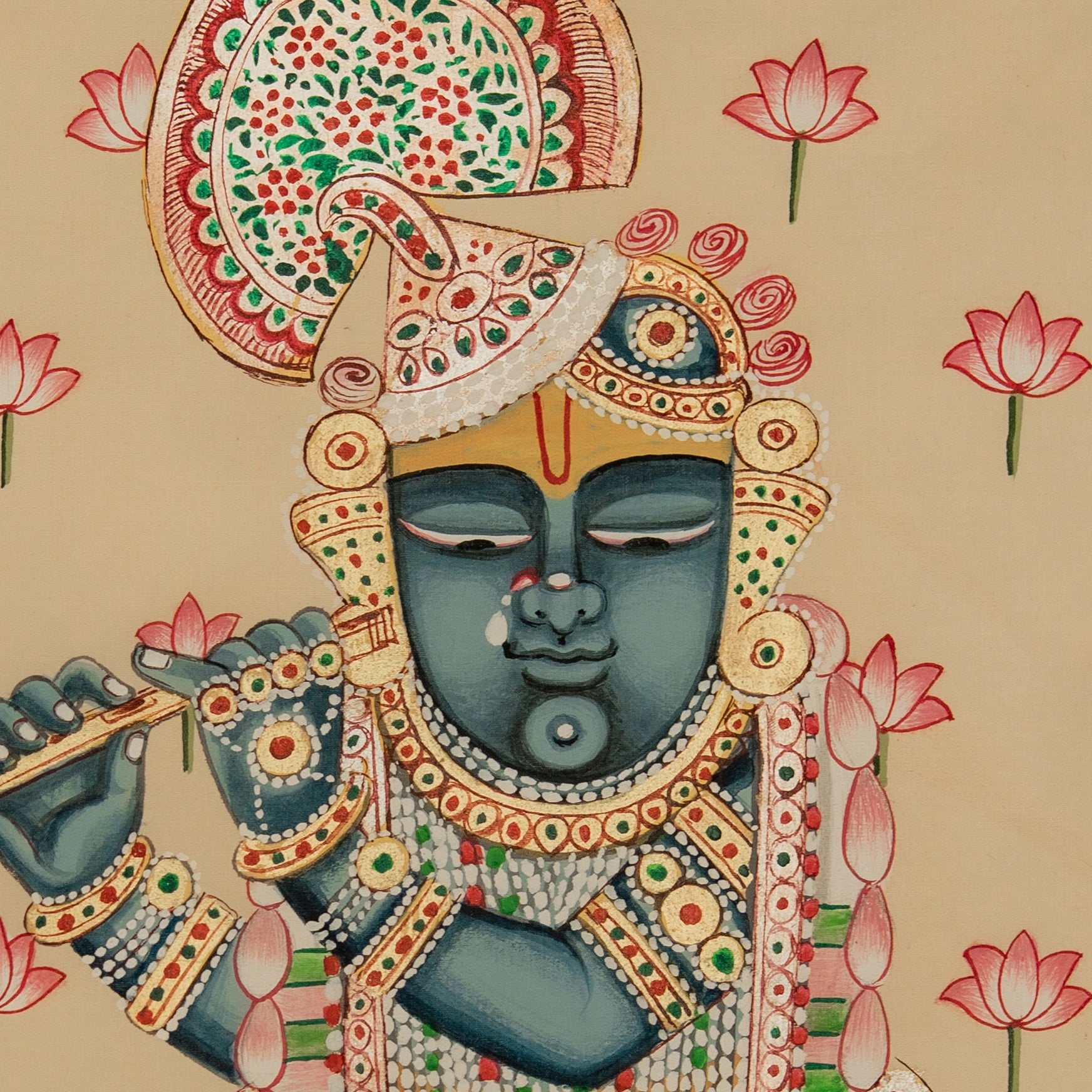 Real Silver Leaf Shrinath ji Gokul Chandrama ji Swaroop Pichwai Handmade Painting