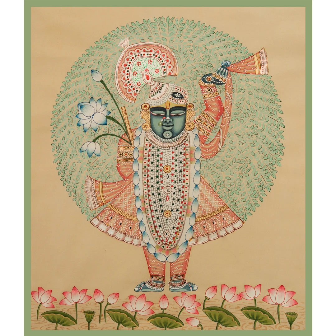 Real Silver Leaf Shrinath ji Rajbhog Swaroop Pichwai Handmade Painting