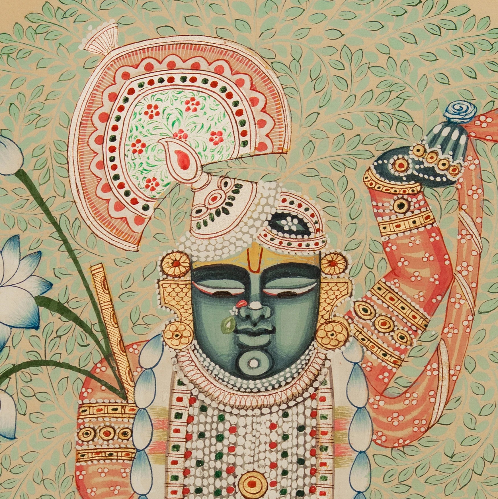 Real Silver Leaf Shrinath ji Rajbhog Swaroop Pichwai Handmade Painting