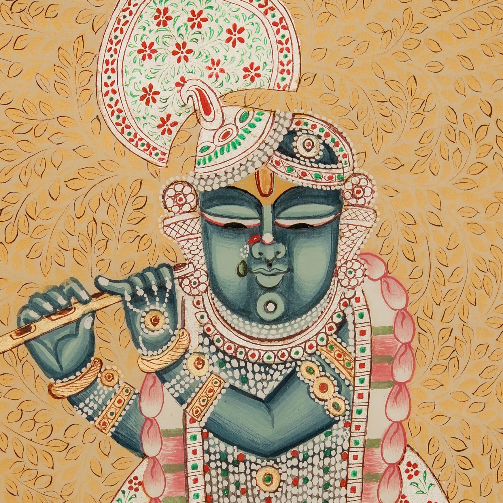 Real Silver Leaf Shrinath ji Gokul Chandrama ji Swaroop Pichwai Handmade Painting