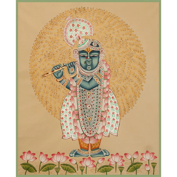 Real Silver Leaf Shrinath ji Gokul Chandrama ji Swaroop Pichwai Handmade Painting