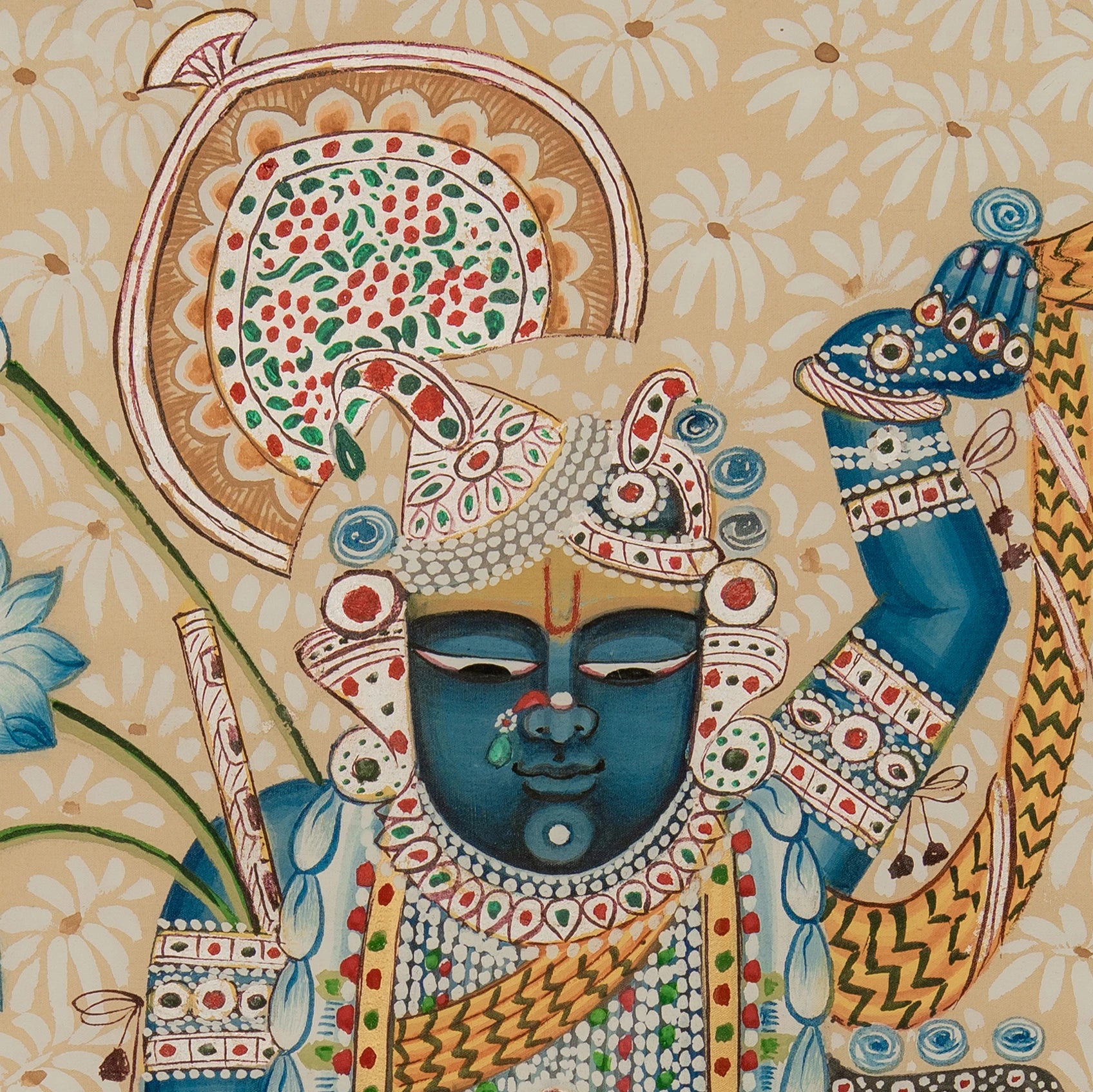 Real Silver Leaf Shrinath ji Rajbhog Swaroop Pichwai Handmade Painting