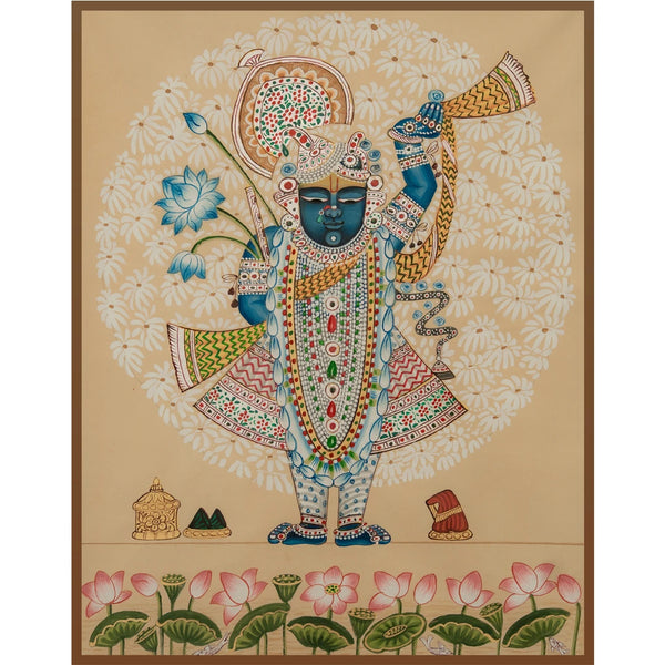 Real Silver Leaf Shrinath ji Rajbhog Swaroop Pichwai Handmade Painting