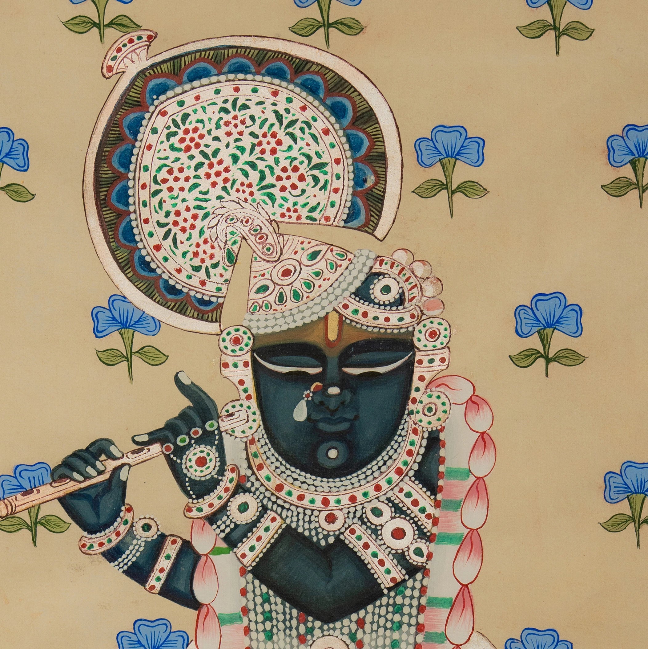 Real Silver Leaf Shrinath ji Gokul Chandrama ji Swaroop Pichwai Handmade Painting