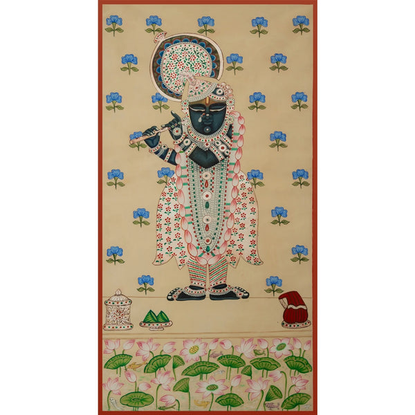 Real Silver Leaf Shrinath ji Gokul Chandrama ji Swaroop Pichwai Handmade Painting