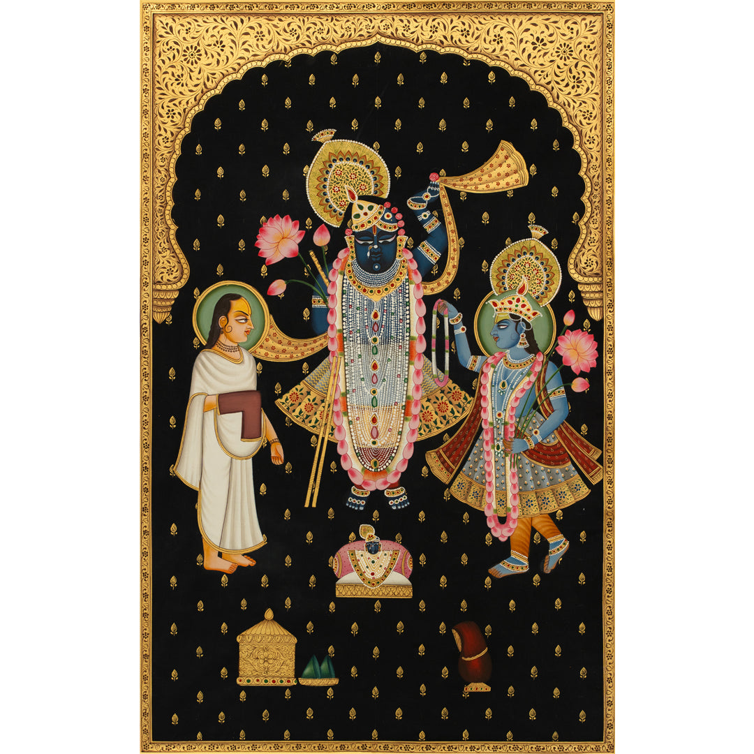 3 Nidhi Swaroop Shrinath ji, Yamunaji, Shri MahaPrabhuji Handmade Painting For Home Wall Decor