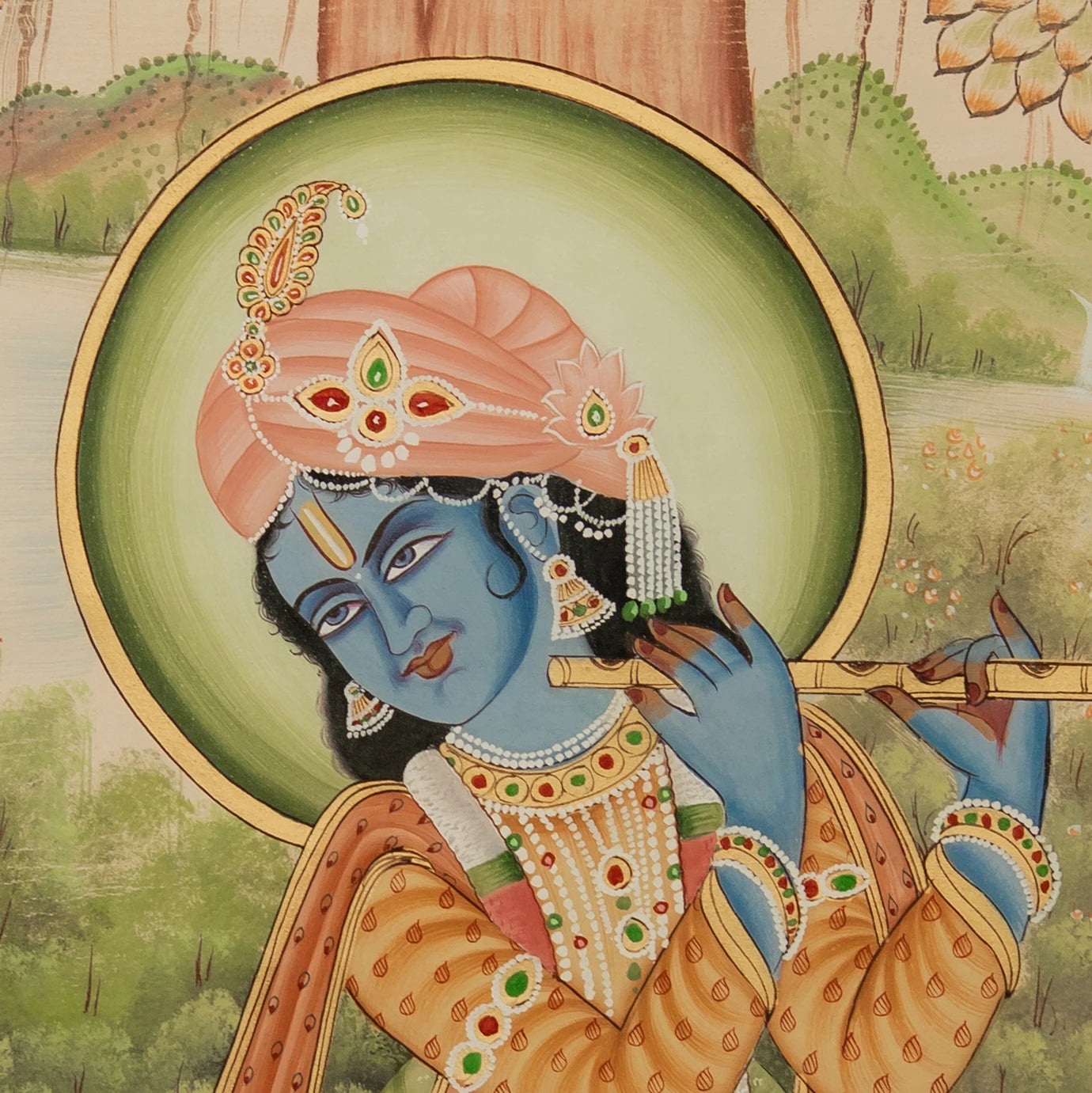 Shri Krishna Playing Flute Handmade Pichwai Painting