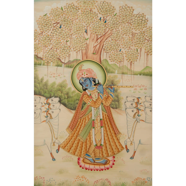 Shri Krishna Playing Flute Handmade Pichwai Painting