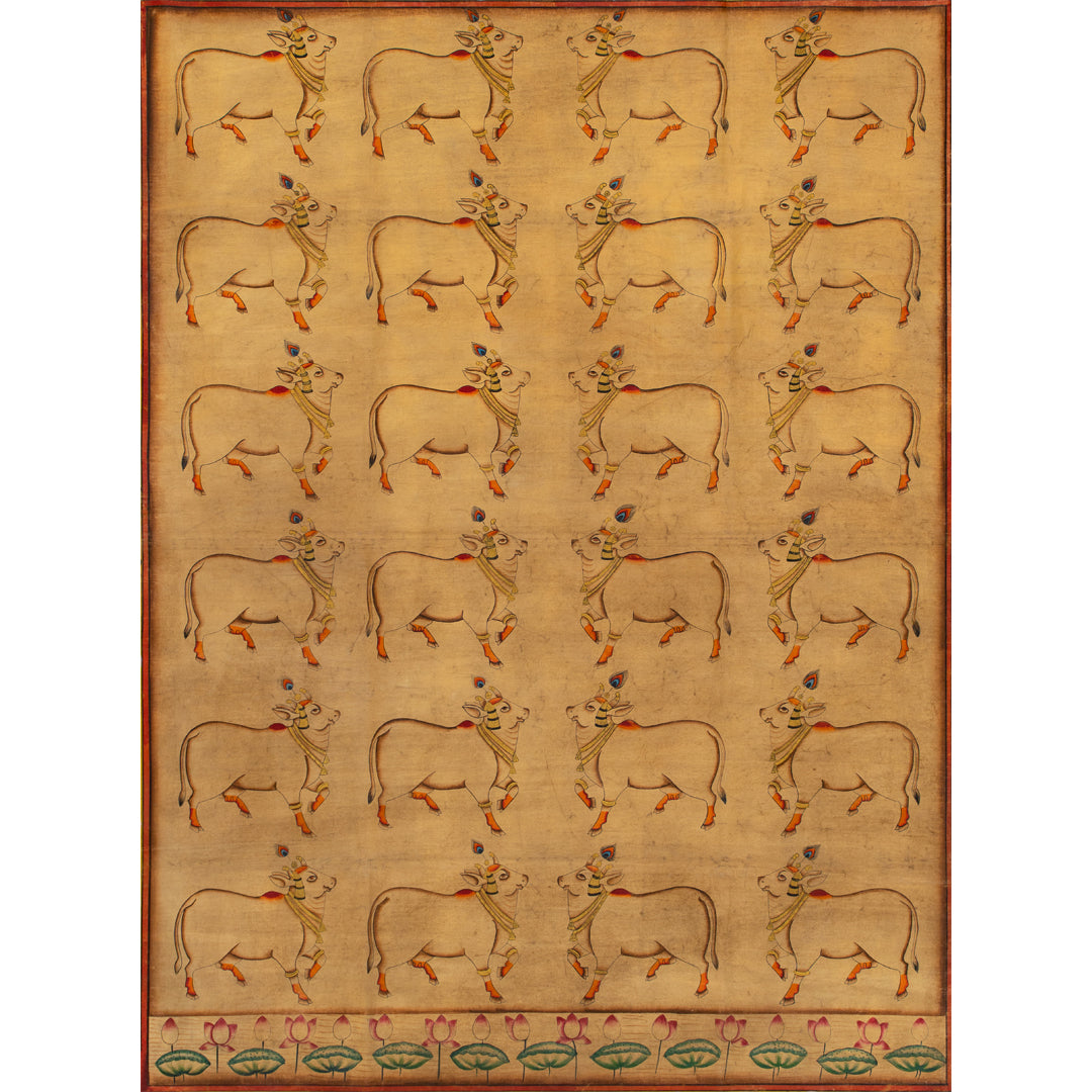 Srinathji's (Krishna) Cows- Antique Theme Handmade Painting For Home Wall Decor