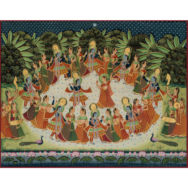 Shri Krishna Maha Raasleela Handmade Pichwai Painting For Home Wall Decor