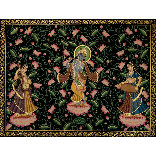 Exclusive Real Gold leaf krishna with kamal talai Handmade Pichwai Painting