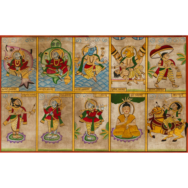 Lord Vishnu Dashavatara Phad Style Handmade Painting For Home Wall Decor